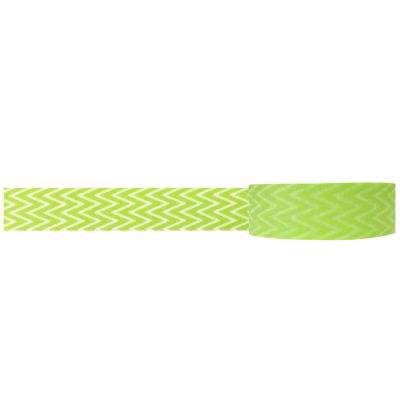 Wrapables Striped Washi Masking Tape, Lime Green ZigZag Image 1