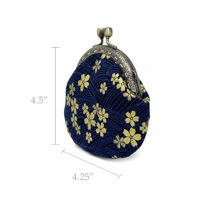 Wrapables Stylish Decorative Coin Purse, Clasp Wallet, Navy Blossoms Image 1