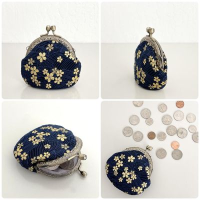 Wrapables Stylish Decorative Coin Purse, Clasp Wallet, Navy Blossoms Image 3