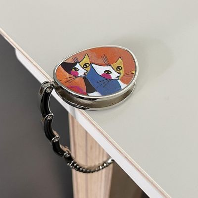 Wrapables Stylish Purse Hook Hanger, Foldable Handbag Table Hanger, Two Cats Image 2