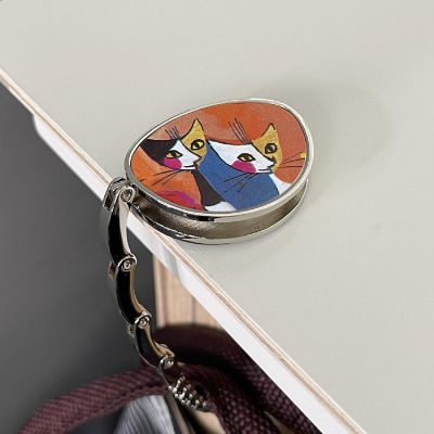 Wrapables Stylish Purse Hook Hanger, Foldable Handbag Table Hanger, Two Cats Image 3