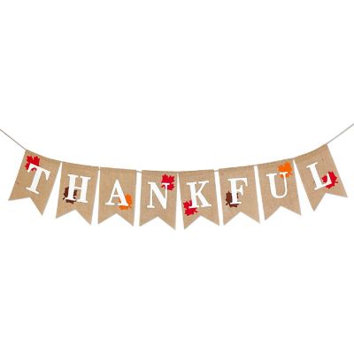 Wrapables Thanksgiving Burlap Thankful Banner with Maple Leaves Image 1