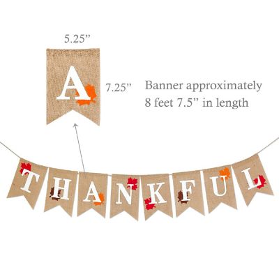 Wrapables Thanksgiving Burlap Thankful Banner with Maple Leaves Image 1