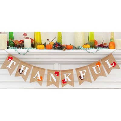 Wrapables Thanksgiving Burlap Thankful Banner with Maple Leaves Image 3