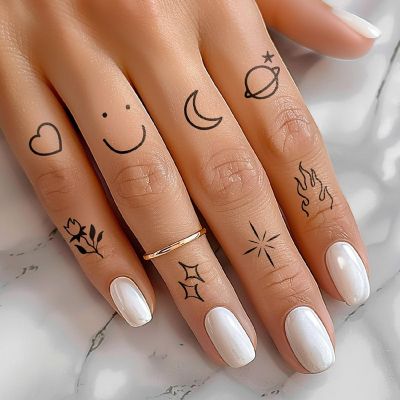 Wrapables Tiny Temporary Finger and Hand Tattoos for Women, 10 Sheets, Expressions Image 1