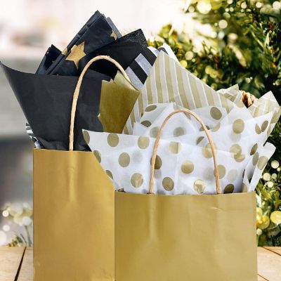 Wrapables Tissue Paper 20 x 28 Inch for Gift Wrapping, Arts & Crafts, Paper Flowers, Garlands, Tassels (60 Sheets), Black & Gold Image 2