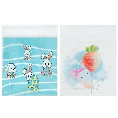 Wrapables Transparent Self-Adhesive 4" x 4" Candy and Cookie Bags, Favor Treat Bags for Parties and Wedding (200pcs), Bunnies Image 1
