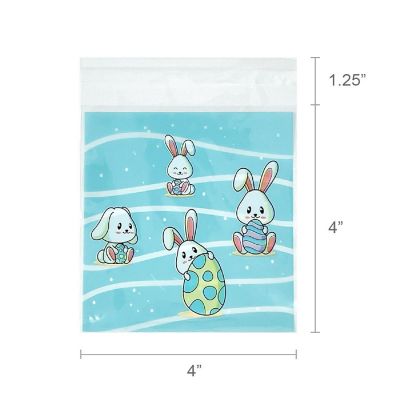 Wrapables Transparent Self-Adhesive 4" x 4" Candy and Cookie Bags, Favor Treat Bags for Parties and Wedding (200pcs), Bunnies Image 3
