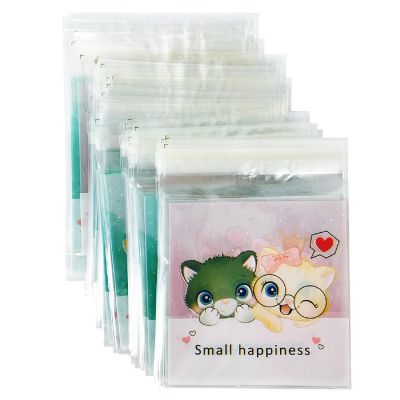 Wrapables Transparent Self-Adhesive 4" x 4" Candy and Cookie Bags, Favor Treat Bags for Parties and Wedding (200pcs), Cats Image 1