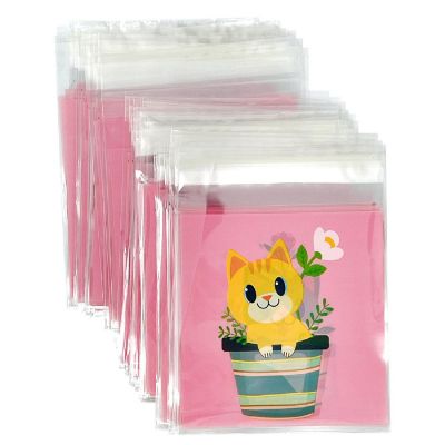 Wrapables Transparent Self-Adhesive 4" x 4" Candy and Cookie Bags, Favor Treat Bags for Parties and Wedding (200pcs), Cats Image 2