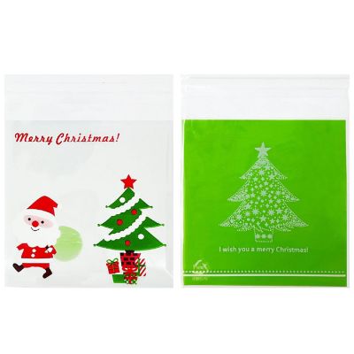 Wrapables Transparent Self-Adhesive 4" x 4" Candy and Cookie Bags, Favor Treat Bags for Parties, Wedding and Christmas (200pcs), Christmas Trees Image 1
