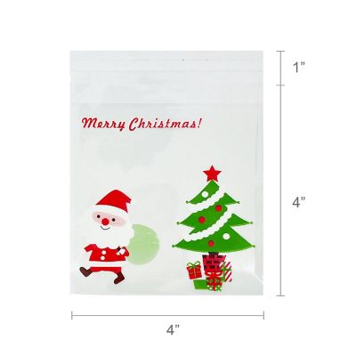 Wrapables Transparent Self-Adhesive 4" x 4" Candy and Cookie Bags, Favor Treat Bags for Parties, Wedding and Christmas (200pcs), Christmas Trees Image 3