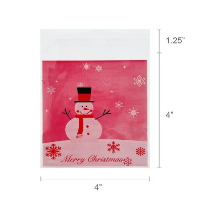 Wrapables Transparent Self-Adhesive 4" x 4" Candy and Cookie Bags, Favor Treat Bags for Parties, Wedding and Christmas (200pcs), Snowman & Sleigh Ride Image 3