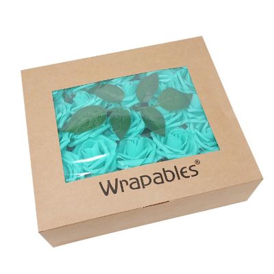 Wrapables Turquoise Artificial Flowers, 50 Real Touch Latex Roses Image 3