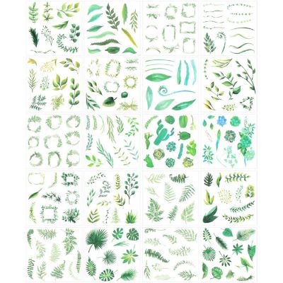 Wrapables Washi Scrapbooking Stickers Box Set, Green Plants (20 sheets) Image 1