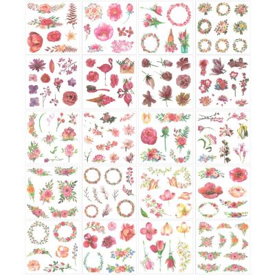Wrapables Washi Scrapbooking Stickers Box Set, Pink Flowers (20 sheets) Image 1