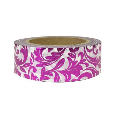 Wrapables Washi Tapes Decorative Masking Tapes, Damask Shiny Purple Image 1