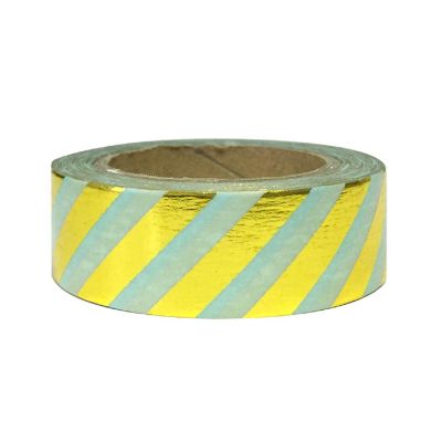 Wrapables Washi Tapes Decorative Masking Tapes, Gold and Mint Slant Stripes Image 1