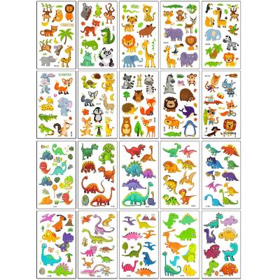 Wrapables Waterproof Temporary Tattoos for Children, 20 sheets, Dinosaurs & Animals Image 1