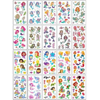 Wrapables Waterproof Temporary Tattoos for Children, 20 sheets, Mermaids Image 1