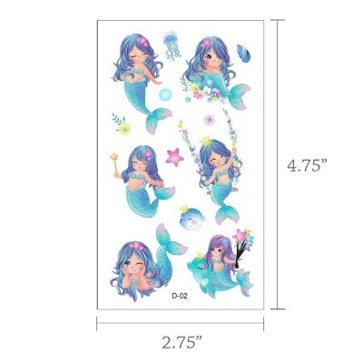 Wrapables Waterproof Temporary Tattoos for Children, 20 sheets, Mermaids Image 1