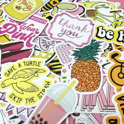 Wrapables Waterproof Vinyl Groovy Pink & Yellow Stickers for Water Bottles, Laptops 100pcs Image 3