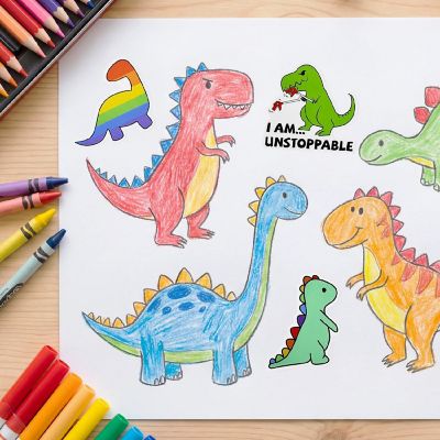 Wrapables Waterproof Vinyl Stickers, 100pcs, Dino Fun Image 2