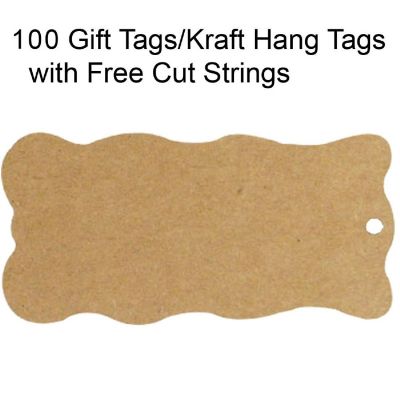 Wrapables Wavy Gift Tags/Kraft Hang Tags with Free Cut Strings, (100pcs) Image 1