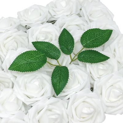 Wrapables White Artificial Flowers, 50 Real Touch Latex Roses Image 1