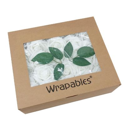 Wrapables White Artificial Flowers, 50 Real Touch Latex Roses Image 3