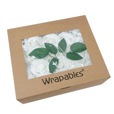 Wrapables White Artificial Flowers, Real Touch Latex Roses Image 3