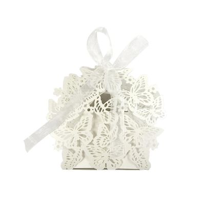 Wrapables White Butterflies Wedding Party Favor Boxes Gift Boxes with Ribbon (Set of 50) Image 1
