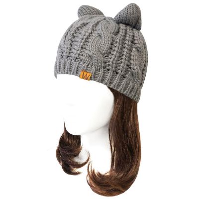Wrapables Winter Warm Cable Knit Cat Ears Beanie, Gray Image 1