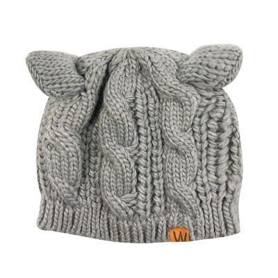 Wrapables Winter Warm Cable Knit Cat Ears Beanie, Gray Image 2