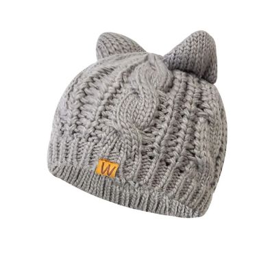Wrapables Winter Warm Cable Knit Cat Ears Beanie, Gray Image 3