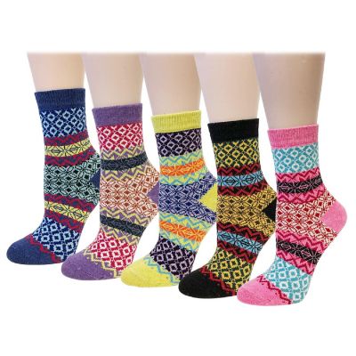 Wrapables Women'S Thick Winter Warm Wool Socks (Set Of 5), Boho Image 1