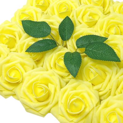 Wrapables Yellow Artificial Flowers, 50 Real Touch Latex Roses Image 1