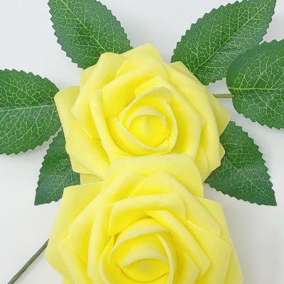 Wrapables Yellow Artificial Flowers, Real Touch Latex Roses Image 2