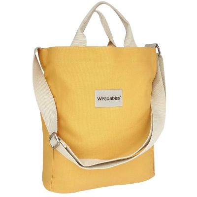 Wrapables Yellow Canvas Tote Bag for Women, Casual Cross Body Shoulder Handbag Image 1