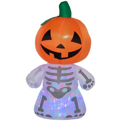 Yeah Depot - 6Ft Halloween Inflatable Smiling Skeleton Ghost With Pumpkin Head Image 1