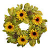 Yellow Sunflower and Pine Cone Artificial Fall Harvest Wreath - 24 inch  Unlit Image 1