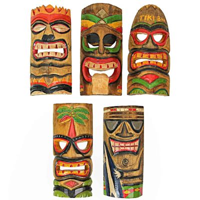 Zeckos 10 Piece Polynesian Party Hand Carved Island Style Wooden Tiki Masks 10 Inch Image 1