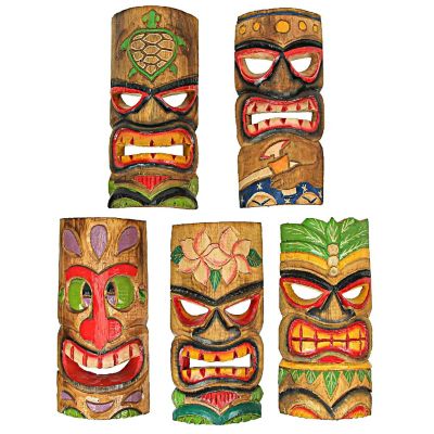 Zeckos 10 Piece Polynesian Party Hand Carved Island Style Wooden Tiki Masks 10 Inch Image 2