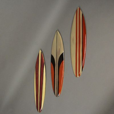 Zeckos 16 In Hand Carved Painted Wooden Surfboard Wall Hanging Decor Beach Art Set of 3 Image 1