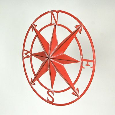 Zeckos 20 Inch Distressed Metal Compass Rose Nautical Wall Decor Indoor or Outdoor Wall Decor, Coral Image 1
