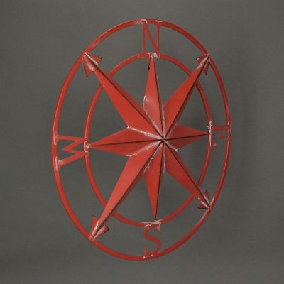 Zeckos 20 Inch Distressed Metal Compass Rose Nautical Wall Decor Indoor or Outdoor Wall Decor, Coral Image 2