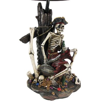 Zeckos 21 Inches Pirate Skeleton Caribbean Table Lamp With Treasure Map Shade Nautical Desk Light Beach Home Decor Image 3