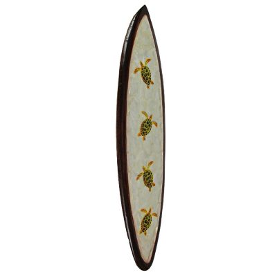 Zeckos 31 In Wood And Capiz Four Turtles Hand Carved Decorative Surfboard Wall Decor Image 1