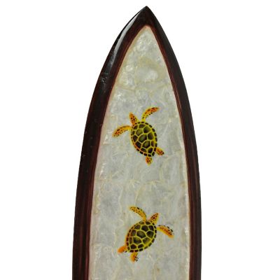 Zeckos 31 In Wood And Capiz Four Turtles Hand Carved Decorative Surfboard Wall Decor Image 2