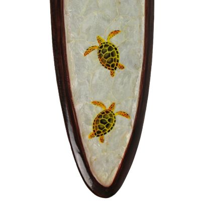 Zeckos 31 In Wood And Capiz Four Turtles Hand Carved Decorative Surfboard Wall Decor Image 3